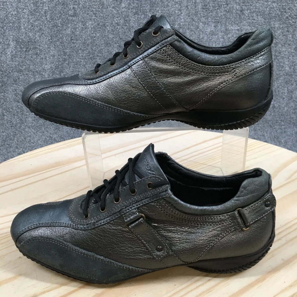 GEOX Respira Zapatos Mujer 39 Gris Informal Tenis Cuero Con Cordones Comodidad Baja Foto 2 de 4