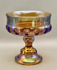 Vintage Indiana Amber Carnival Glass Kings Crown Thumbprint Compote Candy Bowl