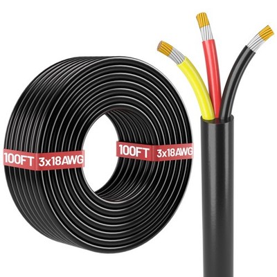 100FT 18 Gauge Wire,Automotive Wire,3 Conductor Electrical Stranded PVC Cord,12V