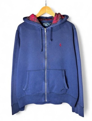 Vintage 1990 s Polo Ralph Lauren Navy Blue Plaid Lined Zipup Hoodie