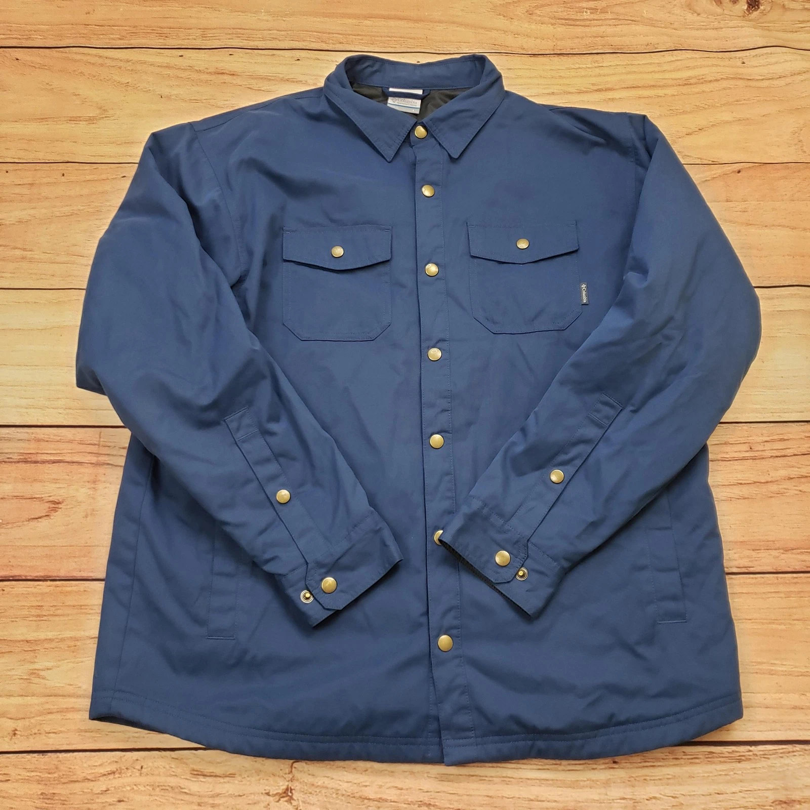 Columbia Jacket Mens Large Blue Snap Front Puffer Insulated Outdoors Workwear