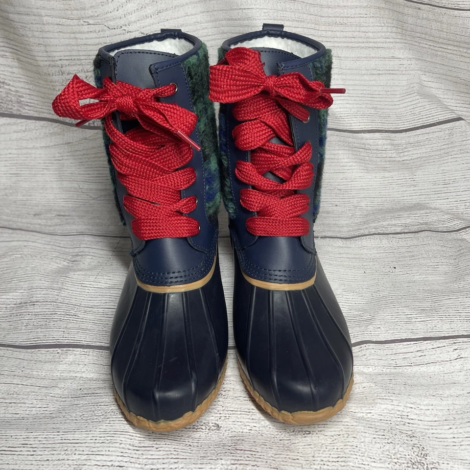 Botas de pato Lands’ End para mujer 10 cuadros Sherpa forradas de lana de cuero aislado Foto 2 de 4