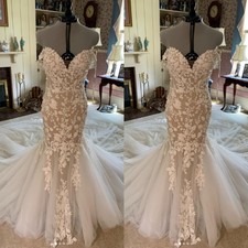 Mermaid Champagne Wedding Dresses Off Shoulder Train Lace Applique Bridal Gowns