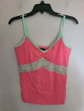 LL Moda International Camisole Top Built In Bra Pink/ Green Trim Size M y2k