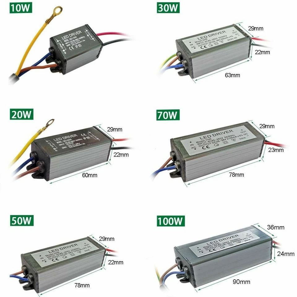 100W 50W 30W 20W 10W IP65 LED Driver Power Supply Transformer Constant Current - Image 3 of 4