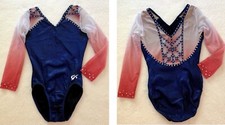GK ELITE Leotard Gymnastics COMPETITION Bling RHINESTONES Ombre Mesh USA Sz: AXS