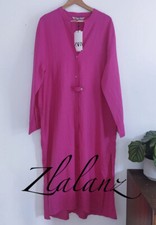Zara Long Flowing Linen Blend Tunic Dress Fuchsia Pink  M L BNWT