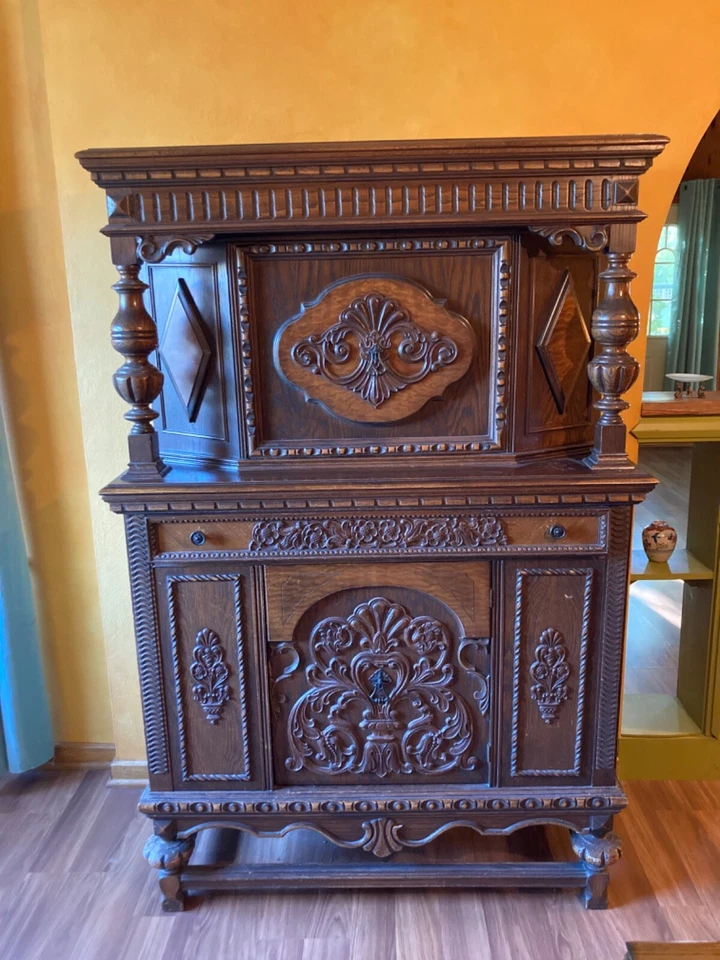 Антикварный набор для столовой, якобинский стиль, английское возрождение, резной дуб, Hodell Co - Изображение 2 из 4