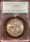1946-D 50c Silver Walking Liberty Half Dollar PCGS MS65 Gem Old Holder Rattler