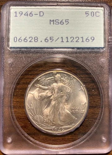 1946-D 50c Silver Walking Liberty Half Dollar PCGS MS65 Gem Old Holder Rattler