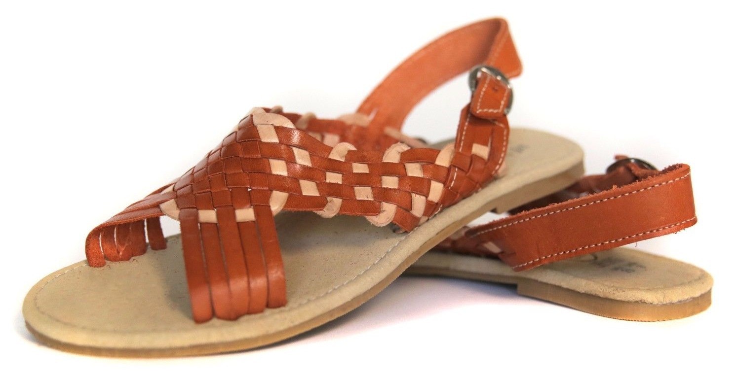MEXICAN SANDALS Women's OPEN Toe ORANGE/CREME with Buckle Flats Huarache  Sandal | eBay