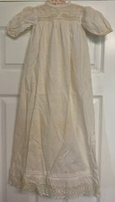 VTG Victorian Doll Infant Dress Christening Nightgown Lace Trim Eyelets 34"