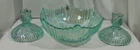 NEW Fenton 3pc Opalescent Leaf Teal Console Glass Bowl Candleholders Candle