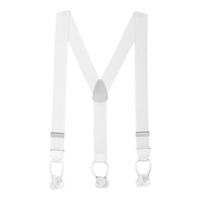 New White Button On Elastic  Real Leather Suspenders Tuxedo Braces Y Back USA