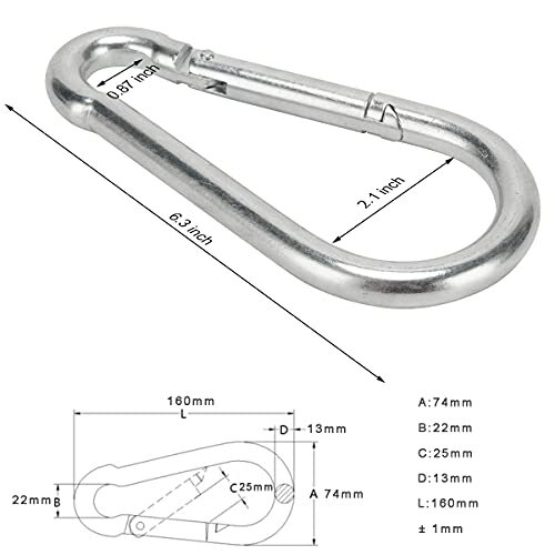 Big Carabiner Clip Heavy Duty Spring Snap Hook 6.3 Inch Steel Clip Link