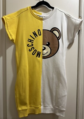 Authentic Moschino Girls Moschino Bear Dress Size 10 Yellow / White Short Sleeve
