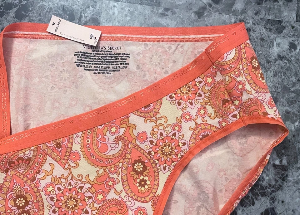 NWT VICTORIA'S SECRET XL PAISLEY FLORAL LOGO BAND RARE HIGH LEG BRIEF PANTIES - Image 2 of 3