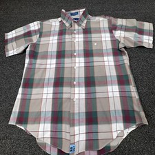 Vintage Towncraft Button Up Shirt Mens Large White Red Collared Wrinkle Free
