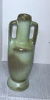 Frankoma 60s 70s MCM Double Handle Vase Praire Green Brown 6.75 inches tall