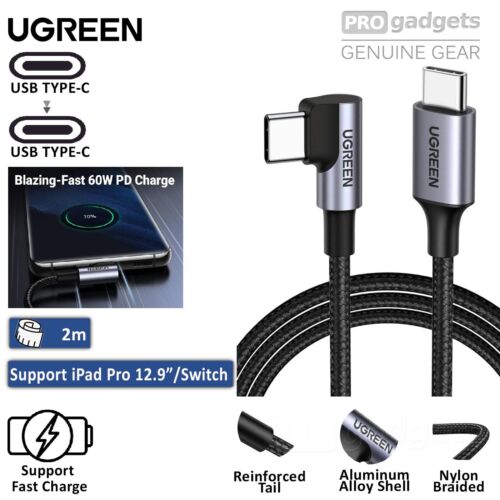 For iPhone 15 /S24 UGREEN Right Angle Fast Charging Data USB C to Type C Cable - Picture 1 of 28