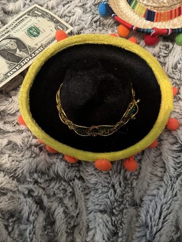 6 Mini Sombrero Lot Mexican Handmade 5" Red Yellow Sequin Doll Hats FREE SHIP - Picture 6 of 13