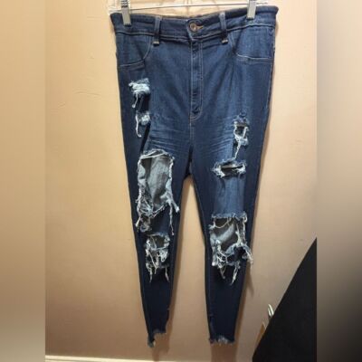Aphrodite size 15 blue jeans distressed holes in knees and legs preppy Y2K Dark