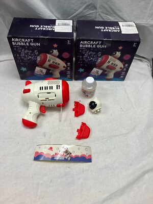2x Aircraft Bubble Gun Machine for Kids 8 Hole Light Up Bubble Maker, RED