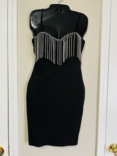 Kaylee Kollection  Womens  Black Fringe Cocktail Evening Dress
