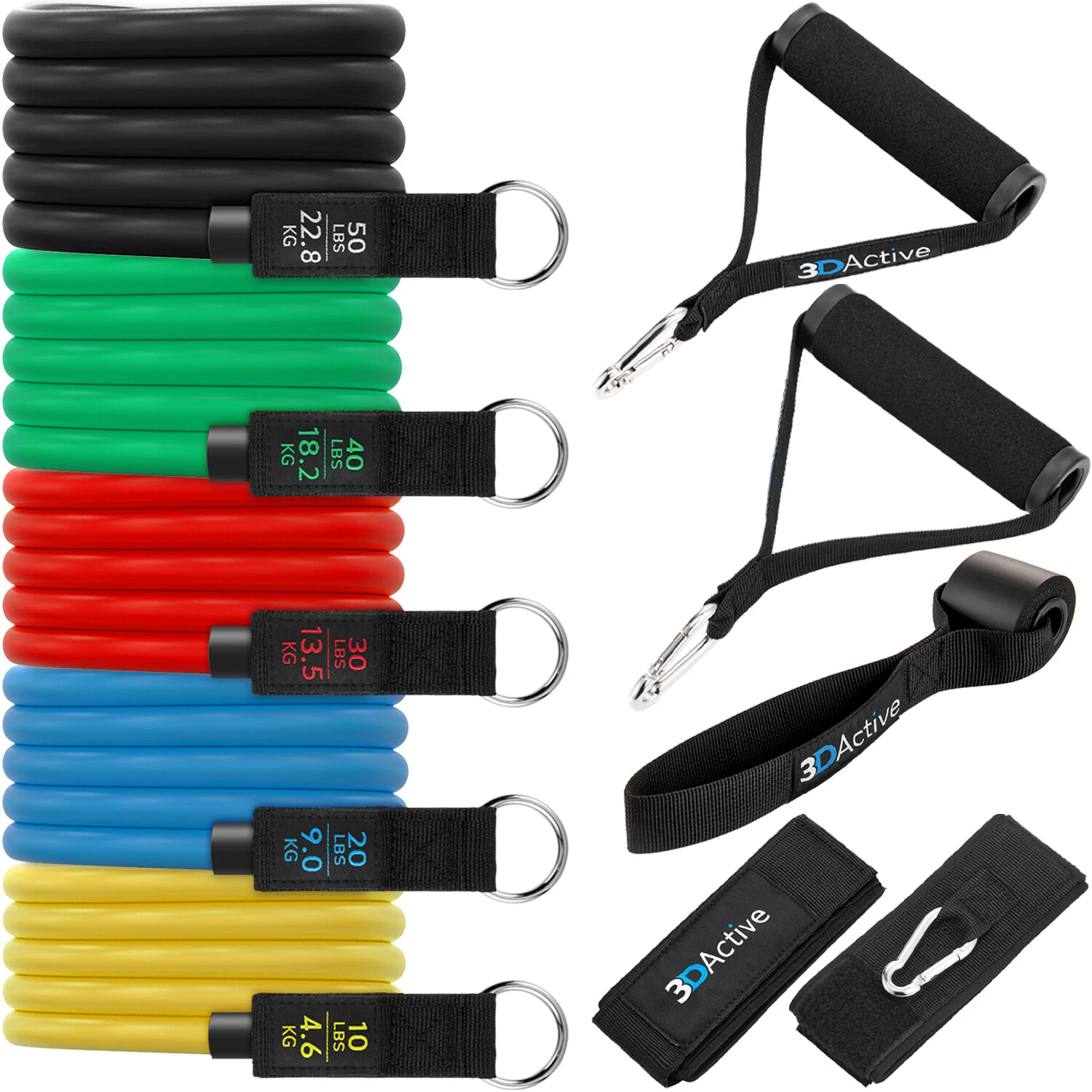 3DActive Resistance Bands Set for Home Gym Workouts Strength Training Full-Body