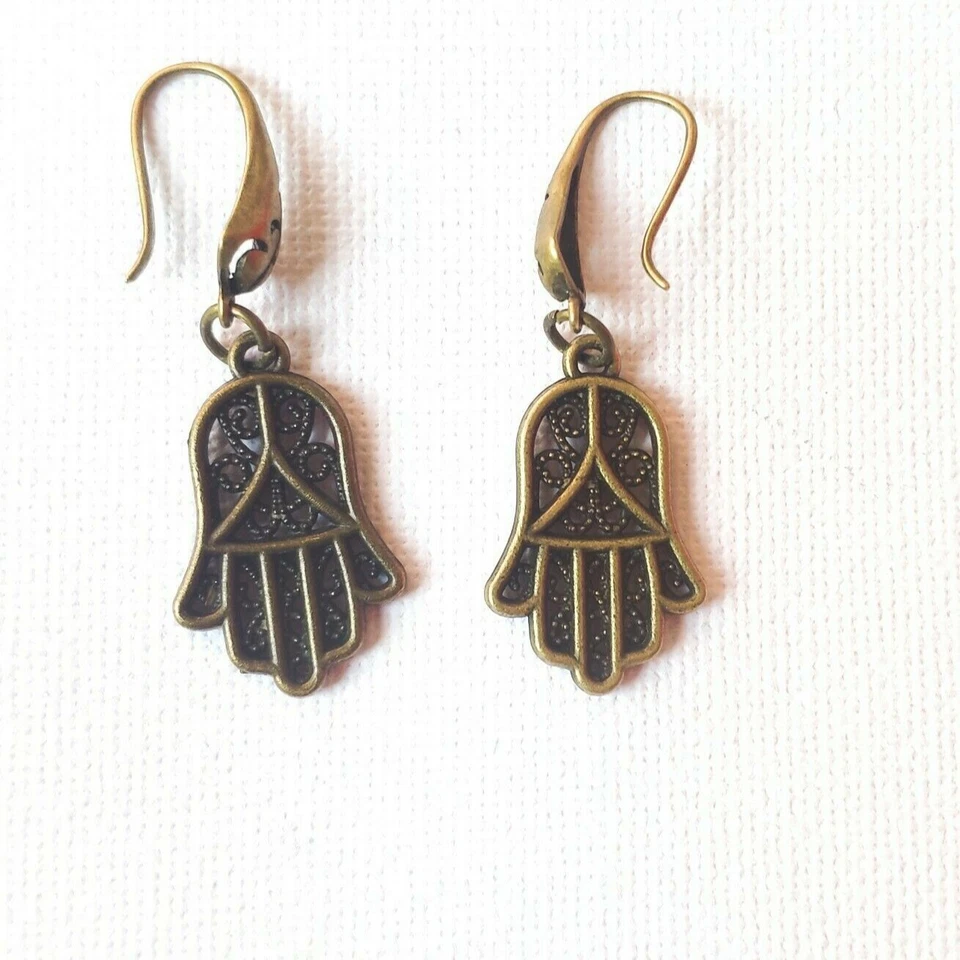 Hand der Fatima Hamsa Ohrringe Bronze Farbe,Vintage-Look, Orientalisch,Ohrhänger - Bild 2 von 2