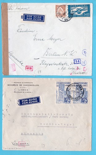 PORTUGAL 2 censored airmail covers 1940-42 to Berlin, Germany
