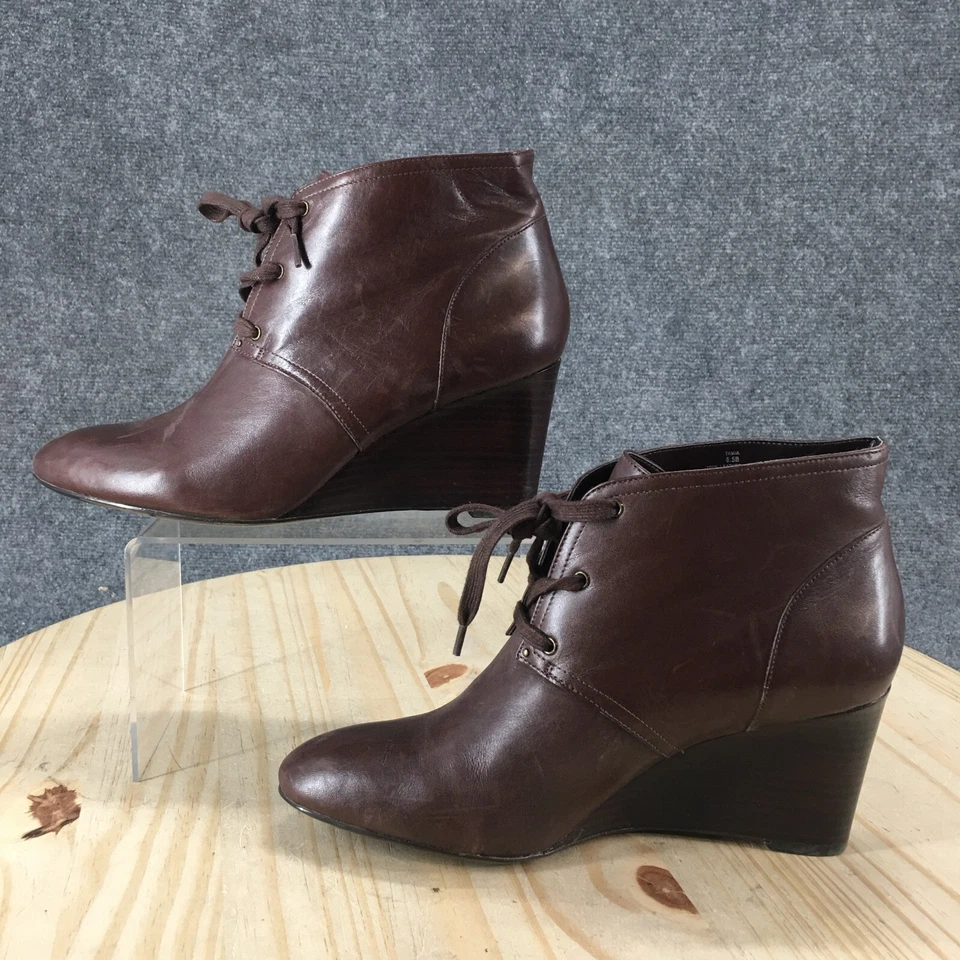 Lauren Ralph Lauren ботинки женщин 8,5 B Tamia шнурует вверх на танкетке ботинок коричневый кожаный - Изображение 2 из 4