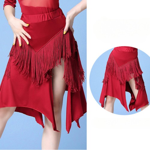 Damas Falda de Baile Latina Borla Ropa de Baile de Salón Falda de Rendimiento Irregular - Imagen 9 de 13