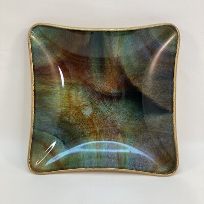 Art Glass Dish Leather Pig Skin Back Seetusee Mayfair Canada Vintage