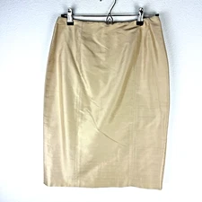 HOLT RENFREW Women's 4 100% Silk Zip Up Gold Pencil Skirt Lined With Back Slit