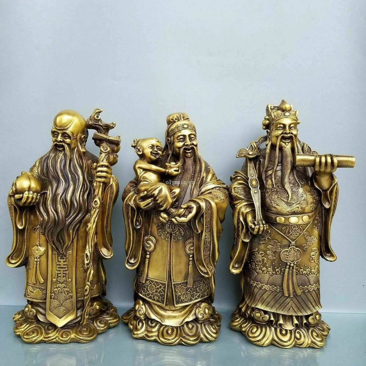 14'' brass Chinese folk 3 immortals Fu Lu Shou symbol happiness wealth  longevit