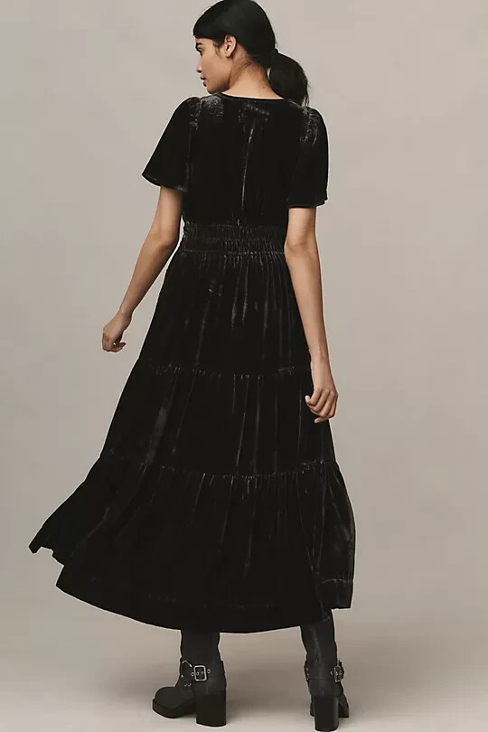 anthropologie somerset velvet maxi dress Anthropologie The Somerset Velvet Edition Maxi Dress Red Wine Size SMALL