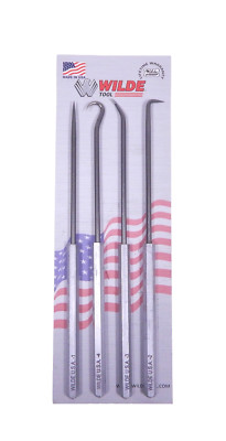 Wilde 4pc Hook & Pick Set Straight Hook Right Curved Aluminum Handle Made in USA