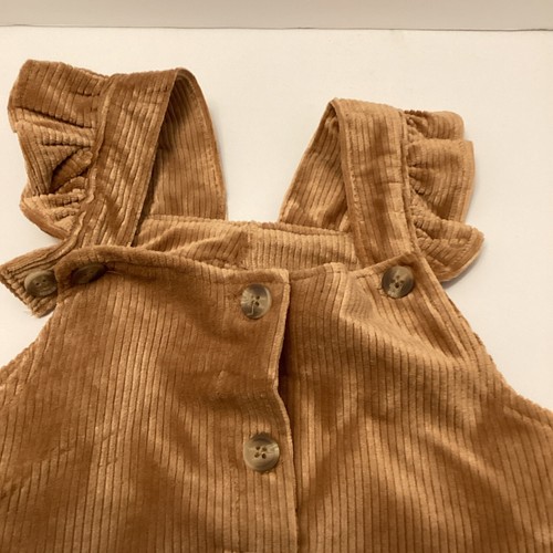 Little girls corduroy button dress two front pocket with peacock on pockets. - Picture 2 of 7