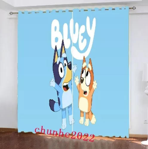 Bingo Bluey Pair Thick Blackout Bedroom Curtains Thermal Ring Top Eyelet Gift UK - Picture 5 of 20
