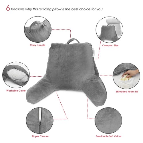 Super Soft Reading Pillow, TV & Bed Rest Pillow, Arms Support With Pockets -Gray - Picture 6 of 7