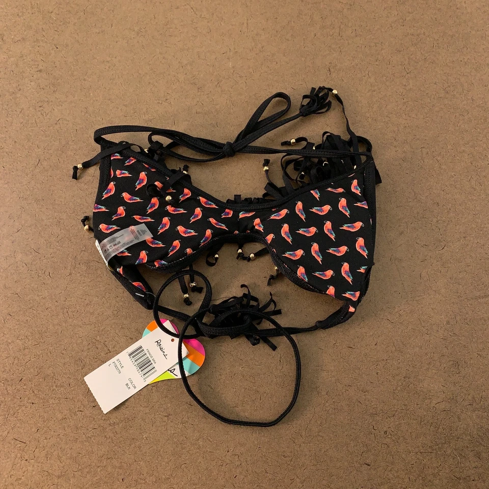 Raisins Juniors Size Large Black Beaded Fringe Bra Padded Bikini Swim Top NWT - Image 4 of 4
