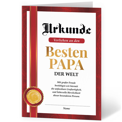 Urkunde Bester Papa der Welt A4 Geschenk für Vater Vatertag lustig persönlich