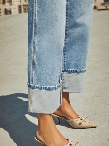 High Waisted Straight Leg Rolled Jeans - Picture 35 of 36
