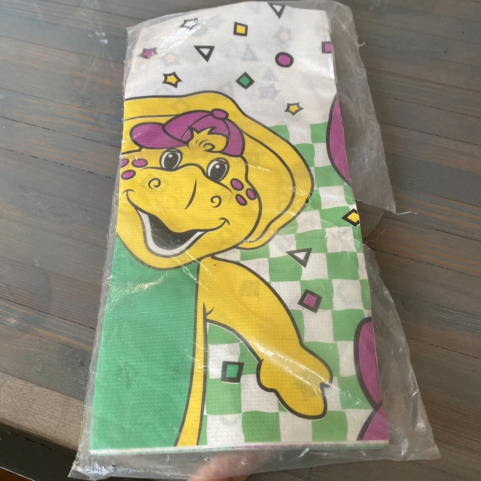 Antiga Capa de Toalha de Mesa de Aniversário Hallmark Barney the Dinosaur-1996 NOVA-54” X 89” - Imagem 3 de 4