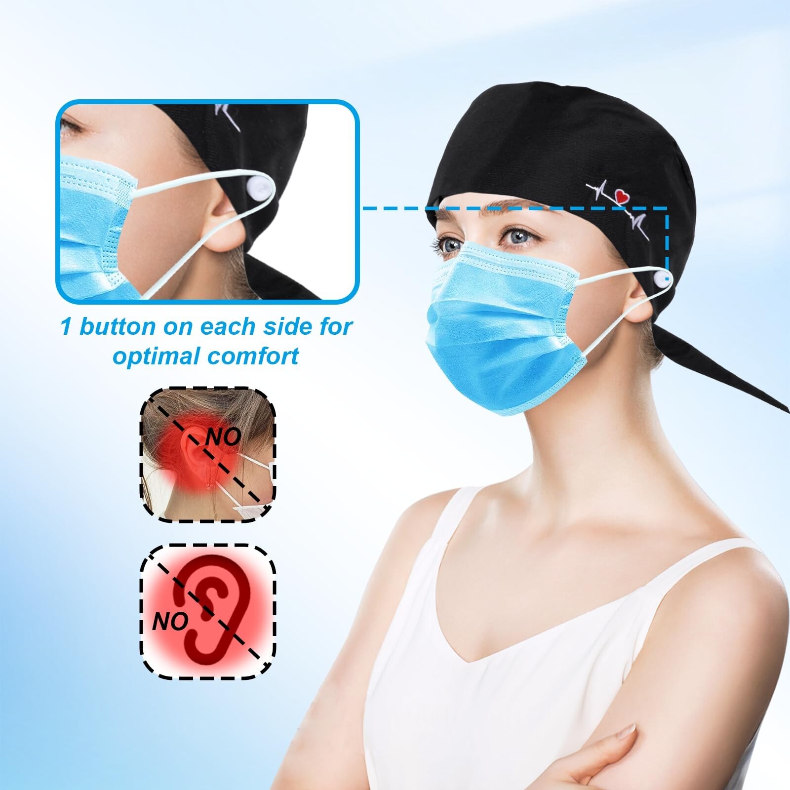 Scrub Caps Women, Adjustable Working Caps with Button & Sweatband, Nurse Caps...