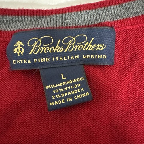 Maglione Brooks Brothers uomo L misto lana merino scollo a V pullover rosso - Foto 2 di 3