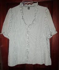 Shein Curve Plus 4XL Button Down Blouse Shirt Top Checked Plaid Print Ruffle SS