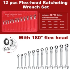 ❤️12Pcs Metric Combination Wrench Flexible Head Ratchet Spanner Tool Set 8-19mm
