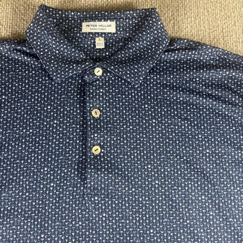 Peter Millar Summer Comfort Polo Shirt Mens L Blue Cocktail Golf Stretch Top